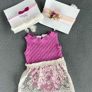 Girls’ Pink Lace Newborn Photography Outfit with 3 Headbands